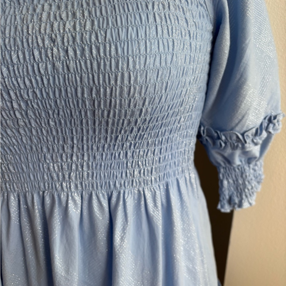 HILL HOUSE | Blue metallic check Midi Athena NAP Dress | M - Picture 4 of 5